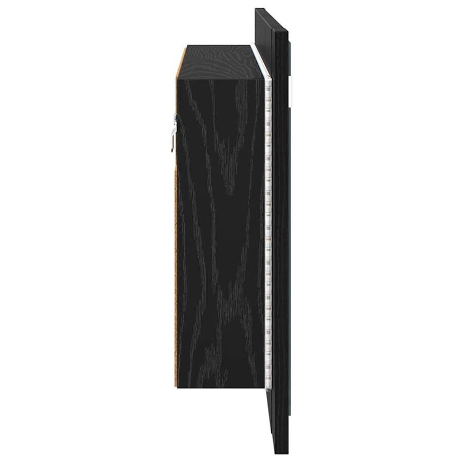 Badkamer spiegelkast Zwart Eiken 80 x 12 x 45 cm Bewerkt hout