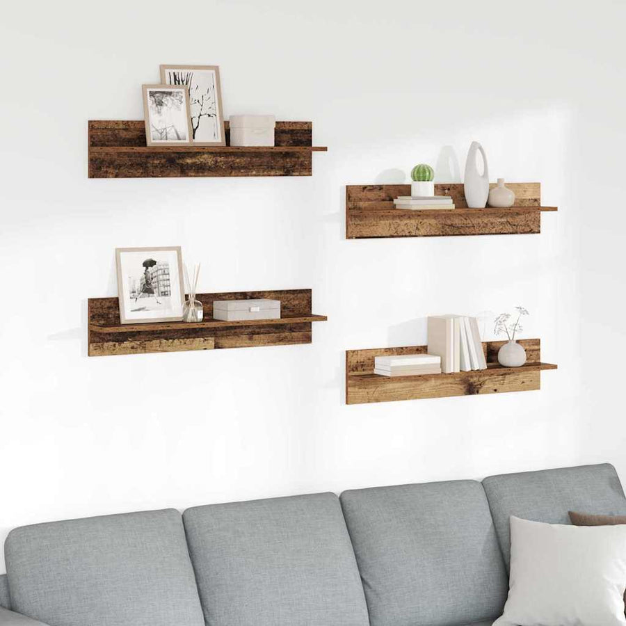 Wandplanken 4 pcs Oud Hout 80 x 11,5 x 18 cm Bewerkt hout