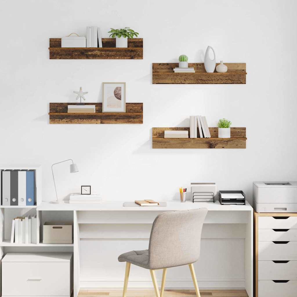 Wandplanken 4 pcs Oud Hout 80 x 11,5 x 18 cm Bewerkt hout