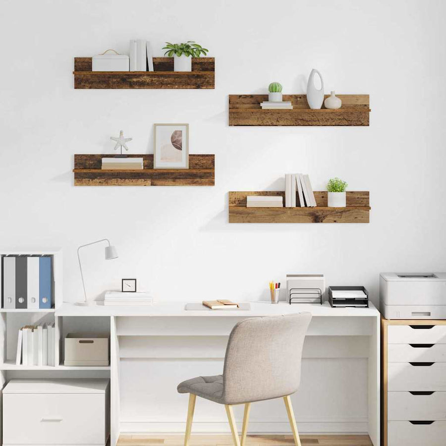 Wandplanken 4 pcs Oud Hout 80 x 11,5 x 18 cm Bewerkt hout