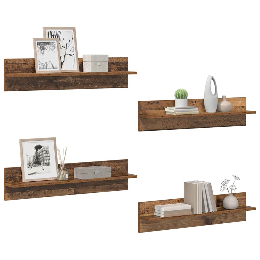 Wandplanken 4 pcs Oud Hout 80 x 11,5 x 18 cm Bewerkt hout