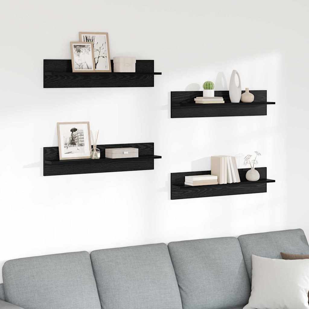 Wandplanken 4 pcs Zwart Eiken 80 x 11,5 x 18 cm Bewerkt hout