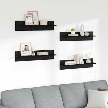 Wandplanken 4 pcs Zwart Eiken 80 x 11,5 x 18 cm Bewerkt hout