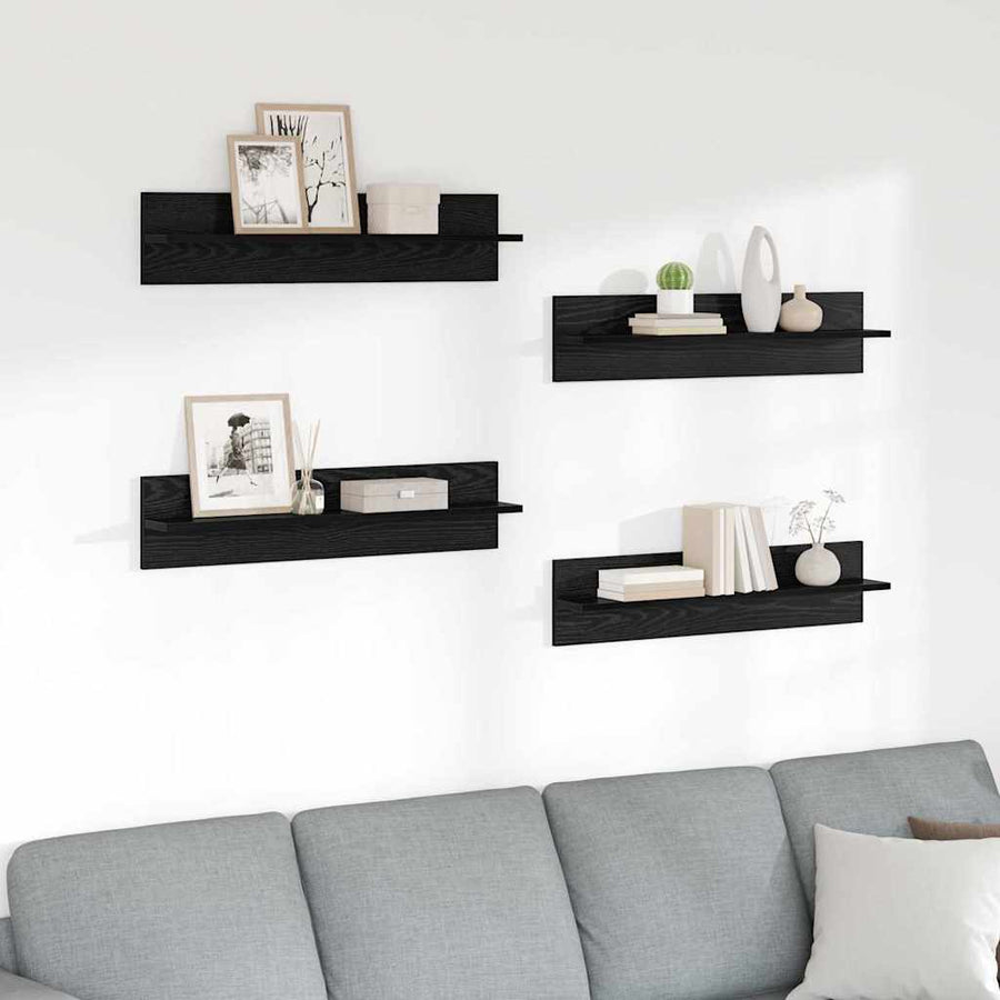 Wandplanken 4 pcs Zwart Eiken 80 x 11,5 x 18 cm Bewerkt hout