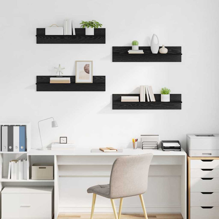 Wandplanken 4 pcs Zwart Eiken 80 x 11,5 x 18 cm Bewerkt hout