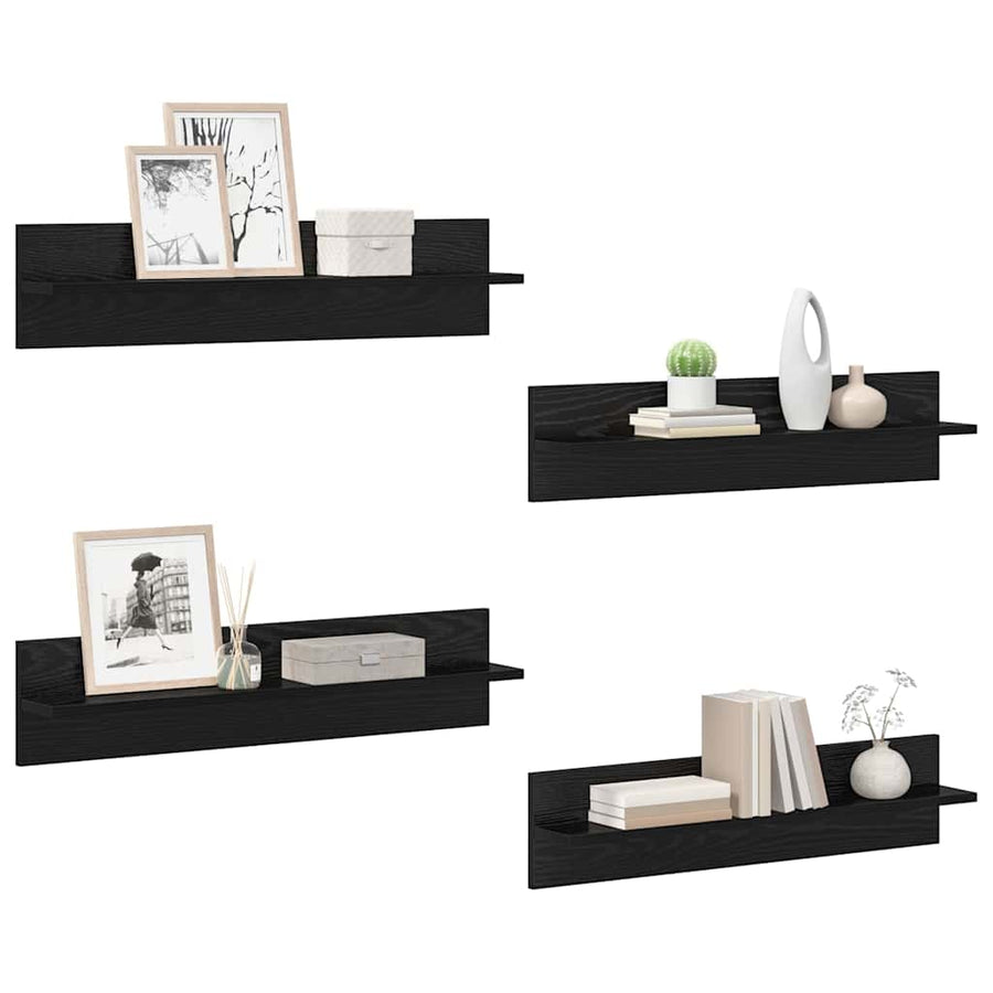 Wandplanken 4 pcs Zwart Eiken 80 x 11,5 x 18 cm Bewerkt hout