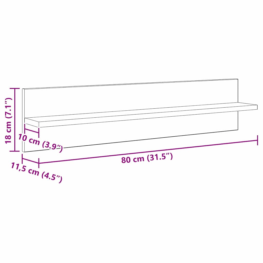 Wandplanken 4 pcs Zwart Eiken 80 x 11,5 x 18 cm Bewerkt hout