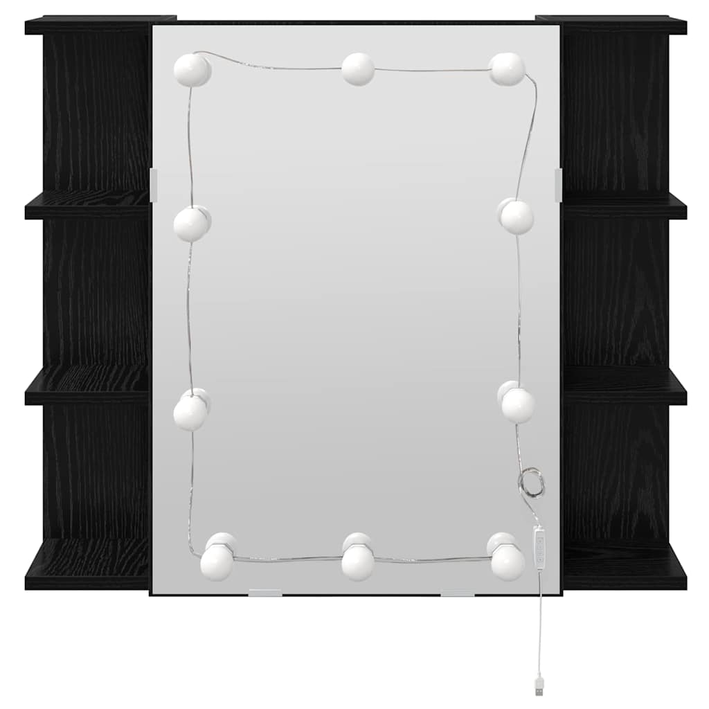Spiegelkast Zwart Eiken 70 x 16,5 x 60 cm Bewerkt hout