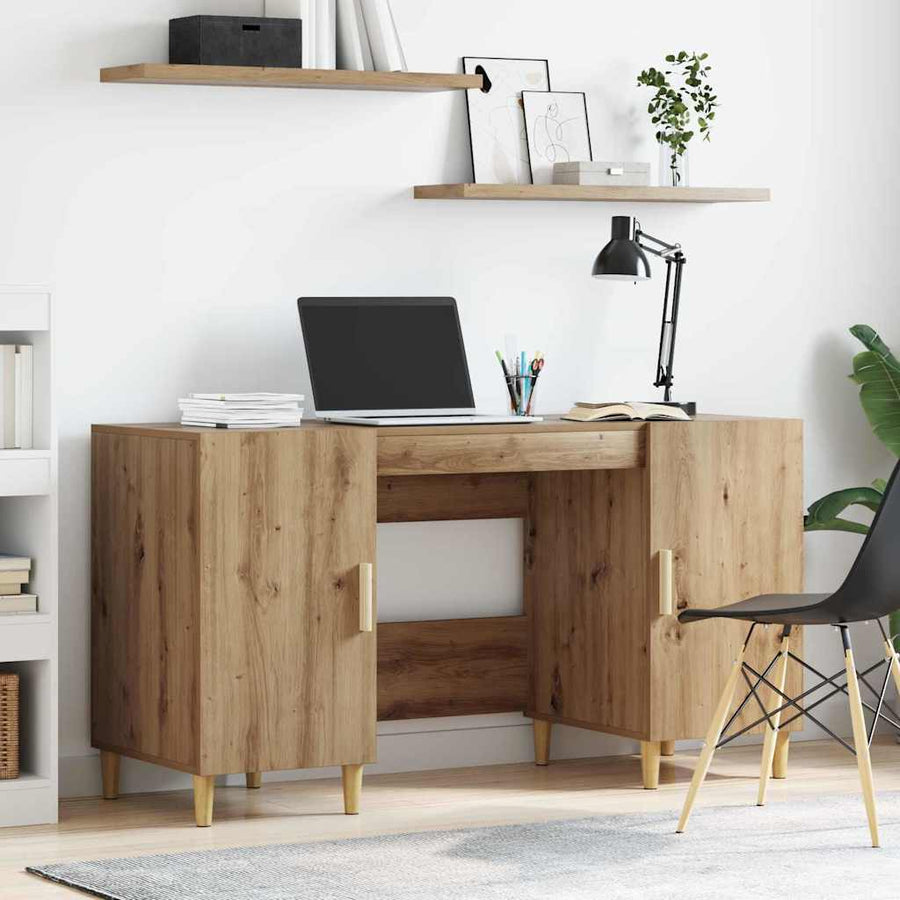 Bureau met plank Artisan Eiken 140 x 50 x 75 cm Bewerkt hout