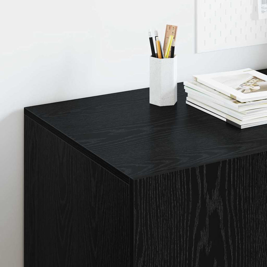 Bureau met plank Zwart Eiken 140 x 50 x 75 cm Bewerkt hout
