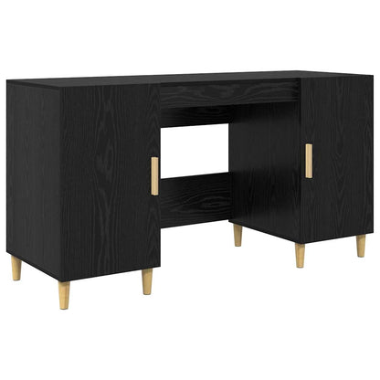 Bureau met plank Zwart Eiken 140 x 50 x 75 cm Bewerkt hout