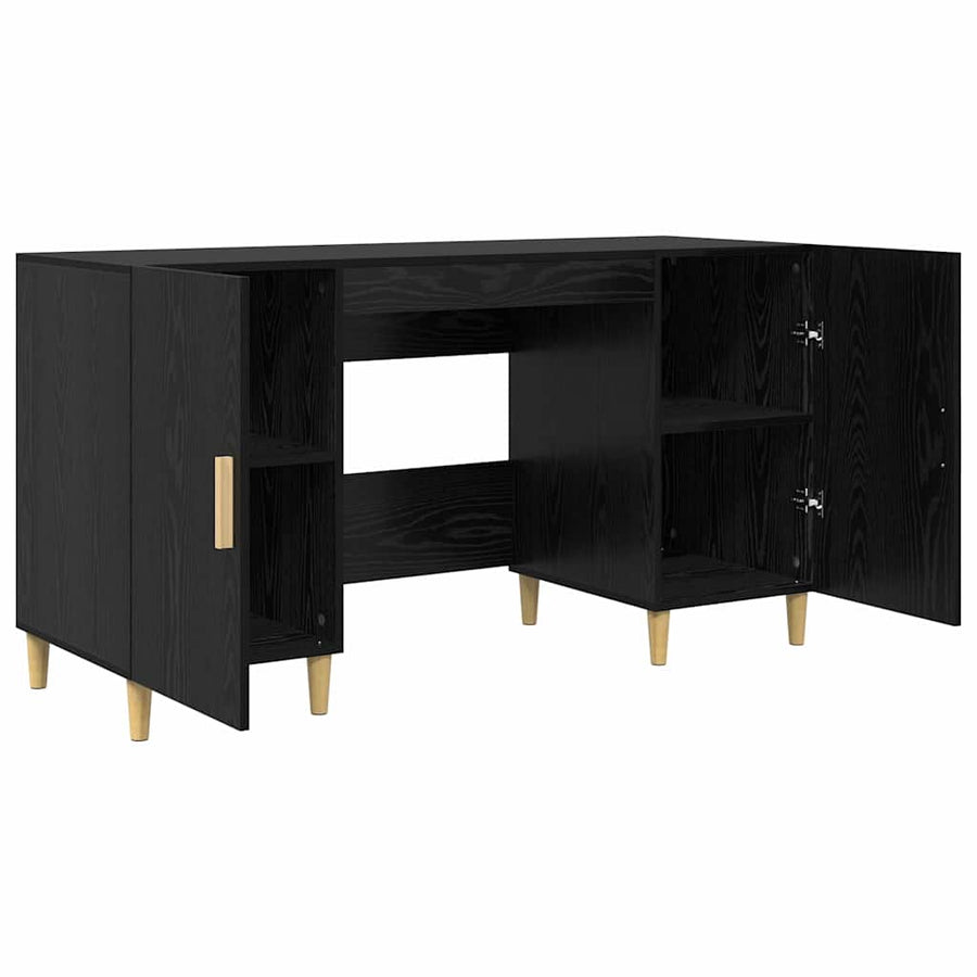 Bureau met plank Zwart Eiken 140 x 50 x 75 cm Bewerkt hout