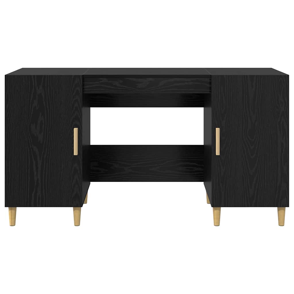 Bureau met plank Zwart Eiken 140 x 50 x 75 cm Bewerkt hout