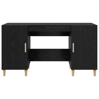 Bureau met plank Zwart Eiken 140 x 50 x 75 cm Bewerkt hout