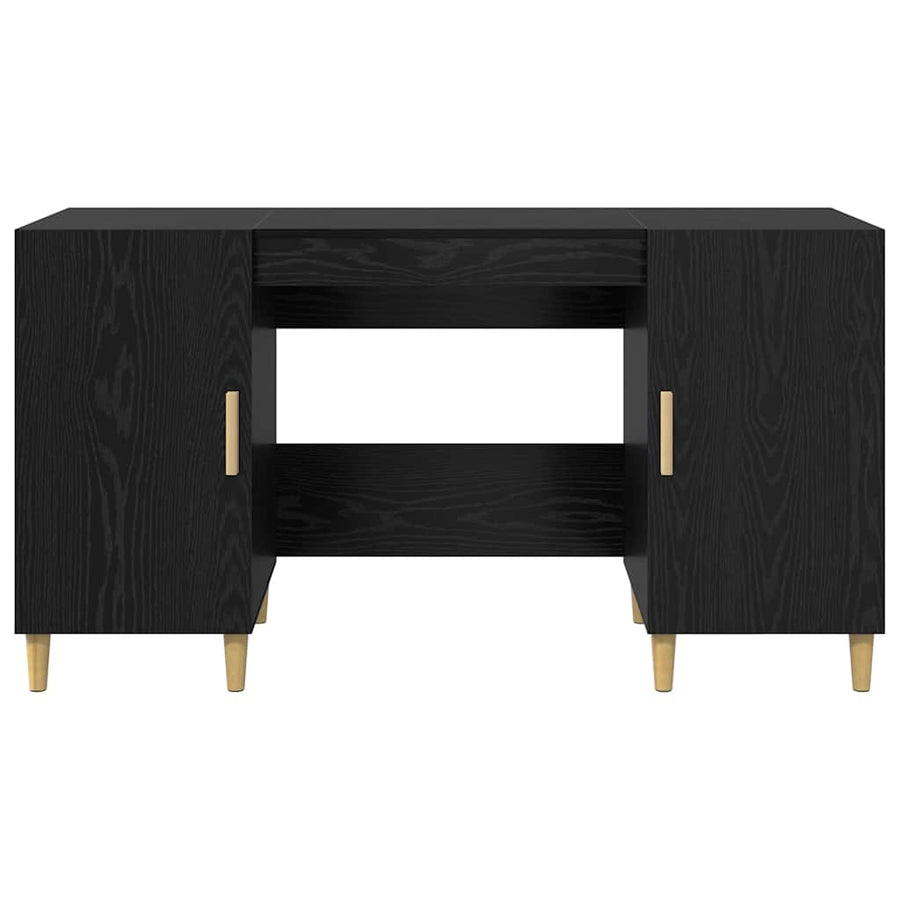 Bureau met plank Zwart Eiken 140 x 50 x 75 cm Bewerkt hout
