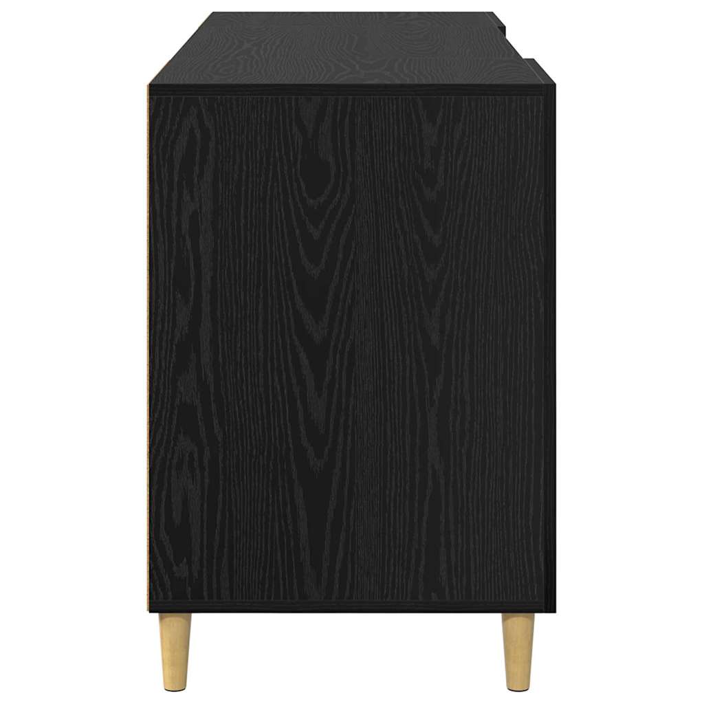 Bureau met plank Zwart Eiken 140 x 50 x 75 cm Bewerkt hout