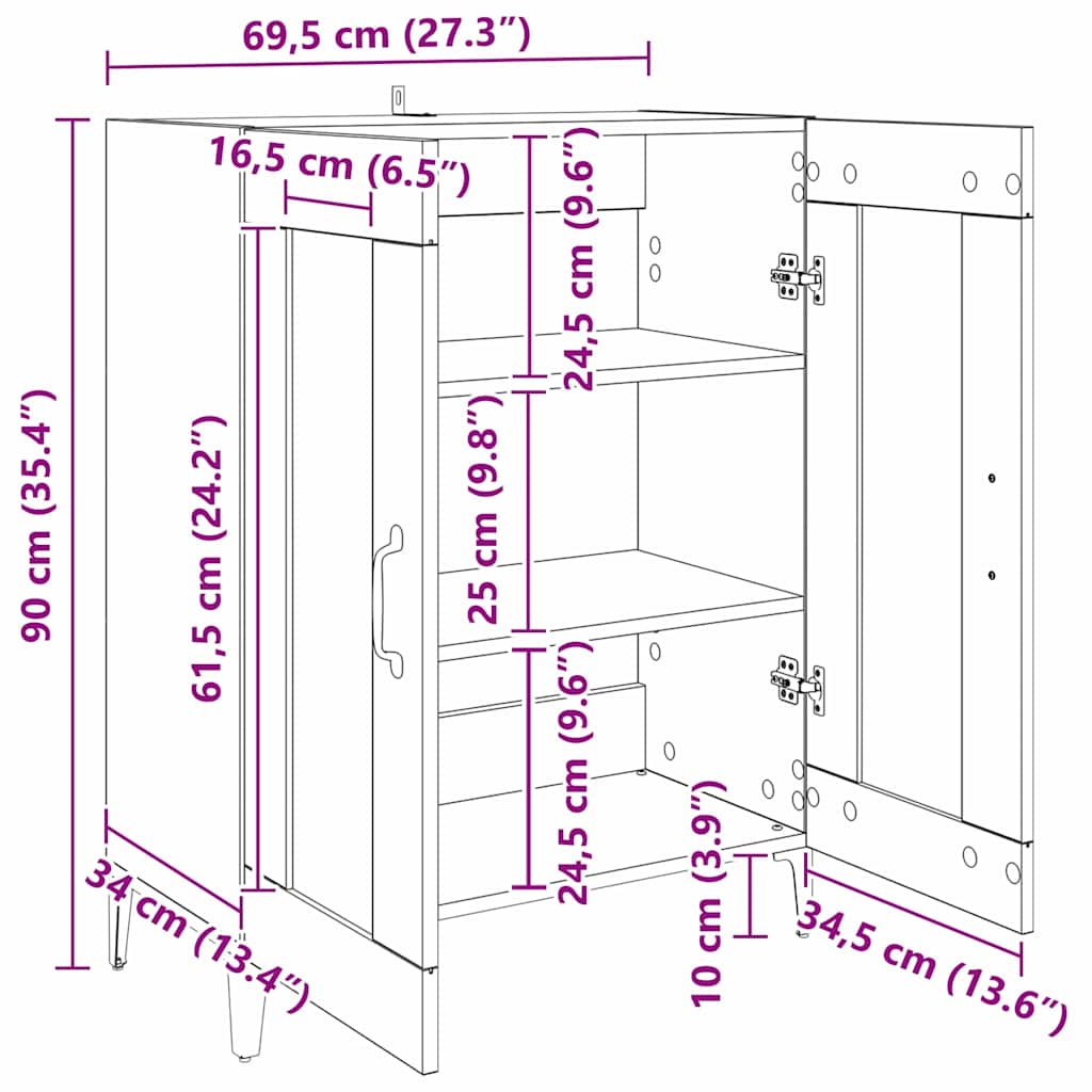 Dressoir Zwart Eiken 69,5 x 34 x 90 cm Bewerkt hout