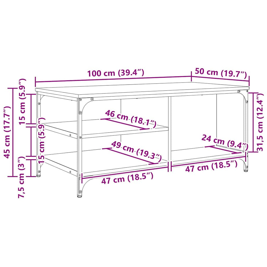 Salontafel Artisan Eiken 100 x 50 x 45 cm Bewerkt hout