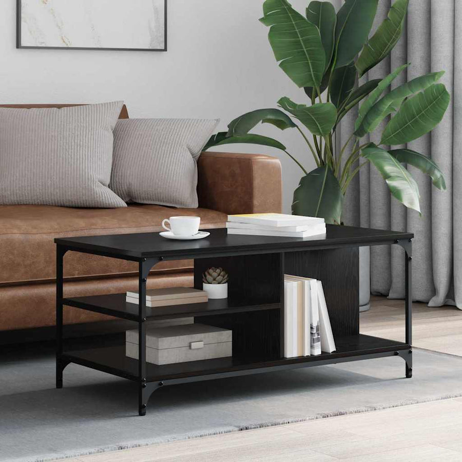 Salontafel Zwart Eiken 100 x 50 x 45 cm Bewerkt hout