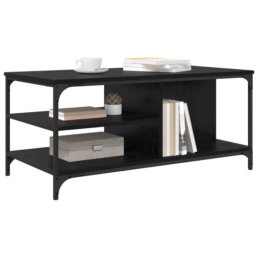 Salontafel Zwart Eiken 100 x 50 x 45 cm Bewerkt hout