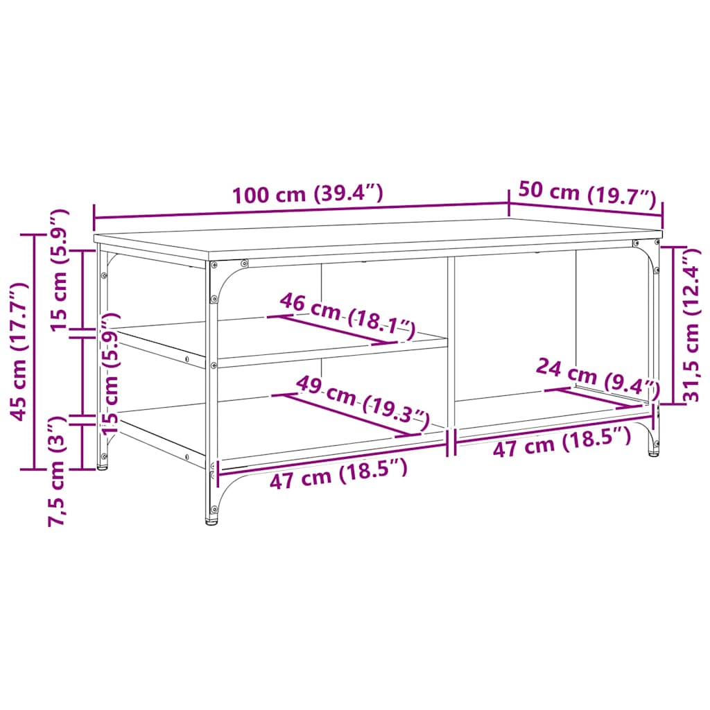 Salontafel Zwart Eiken 100 x 50 x 45 cm Bewerkt hout