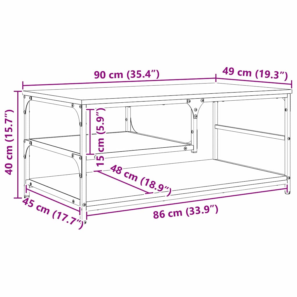 Salontafel Zwart Eiken 90 x 49 x 40 cm Bewerkt hout