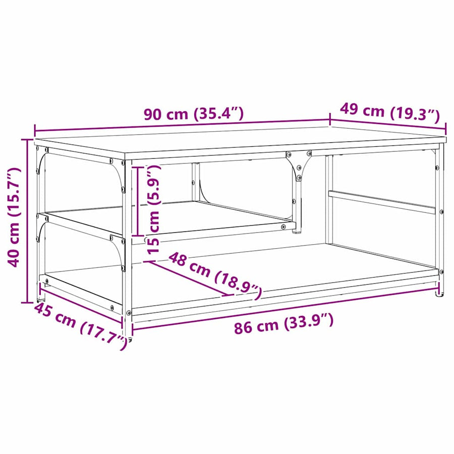 Salontafel Zwart Eiken 90 x 49 x 40 cm Bewerkt hout
