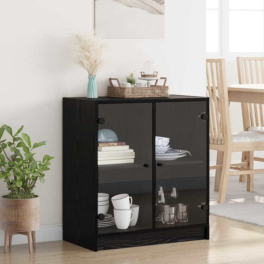 Bijzetkast Zwart Eiken 68 x 37 x 75,5 cm Bewerkt hout