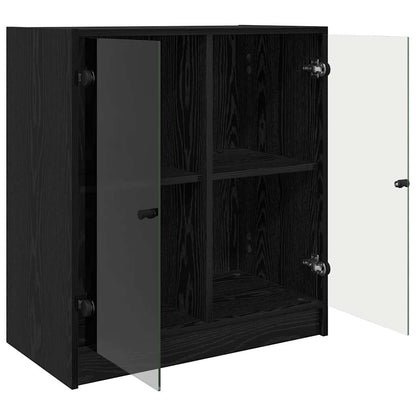 Bijzetkast Zwart Eiken 68 x 37 x 75,5 cm Bewerkt hout