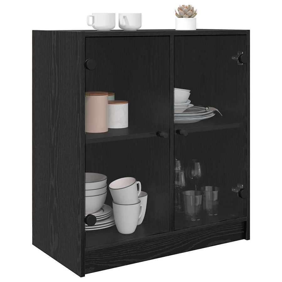 Bijzetkast Zwart Eiken 68 x 37 x 75,5 cm Bewerkt hout
