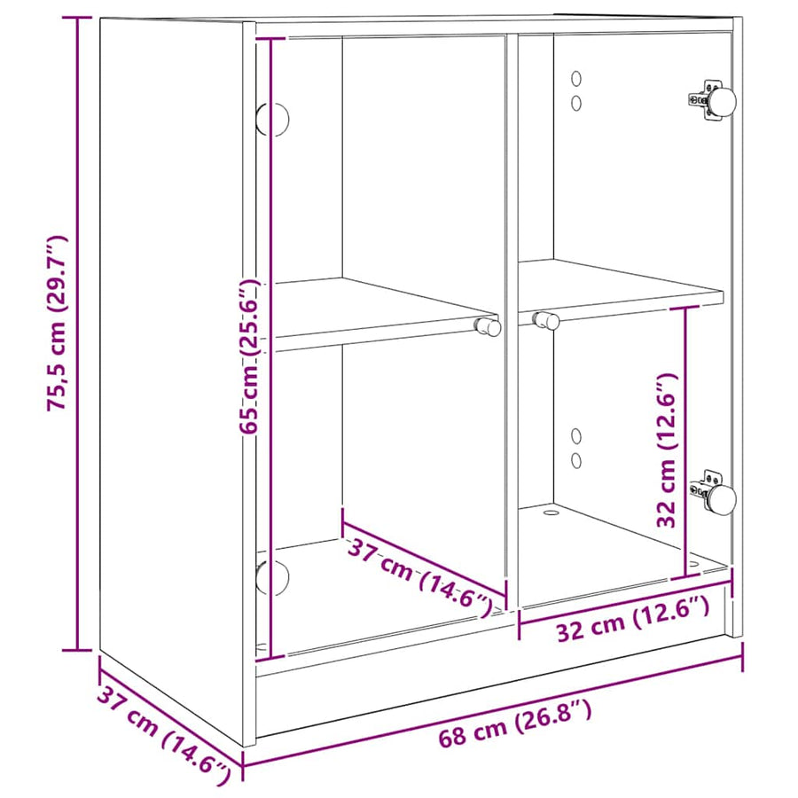 Bijzetkast Zwart Eiken 68 x 37 x 75,5 cm Bewerkt hout