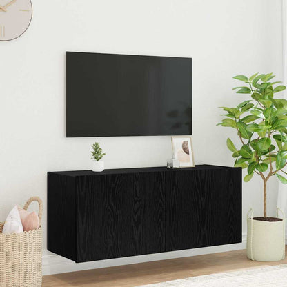 TV Wandkast Zwart Eiken 100 x 35 x 41 cm Bewerkt hout