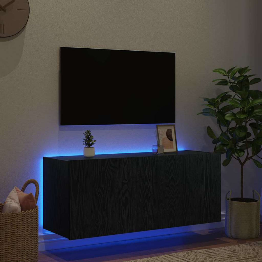 TV Wandkast Zwart Eiken 100 x 35 x 41 cm Bewerkt hout