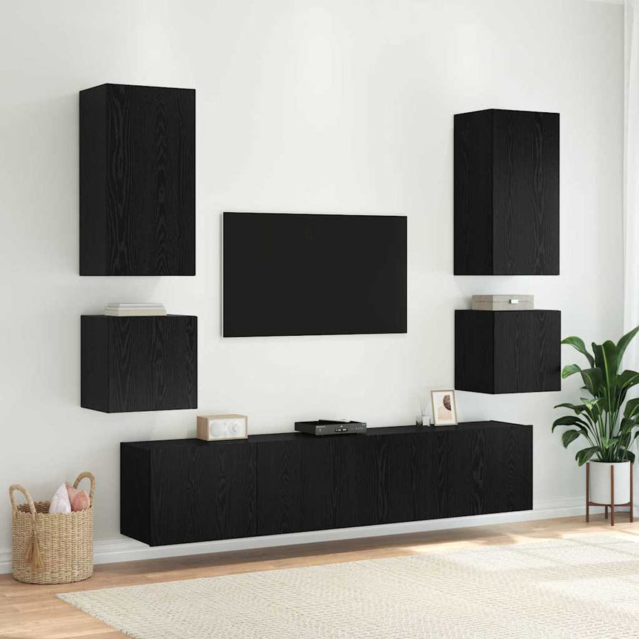 TV Wandkast Zwart Eiken 100 x 35 x 41 cm Bewerkt hout