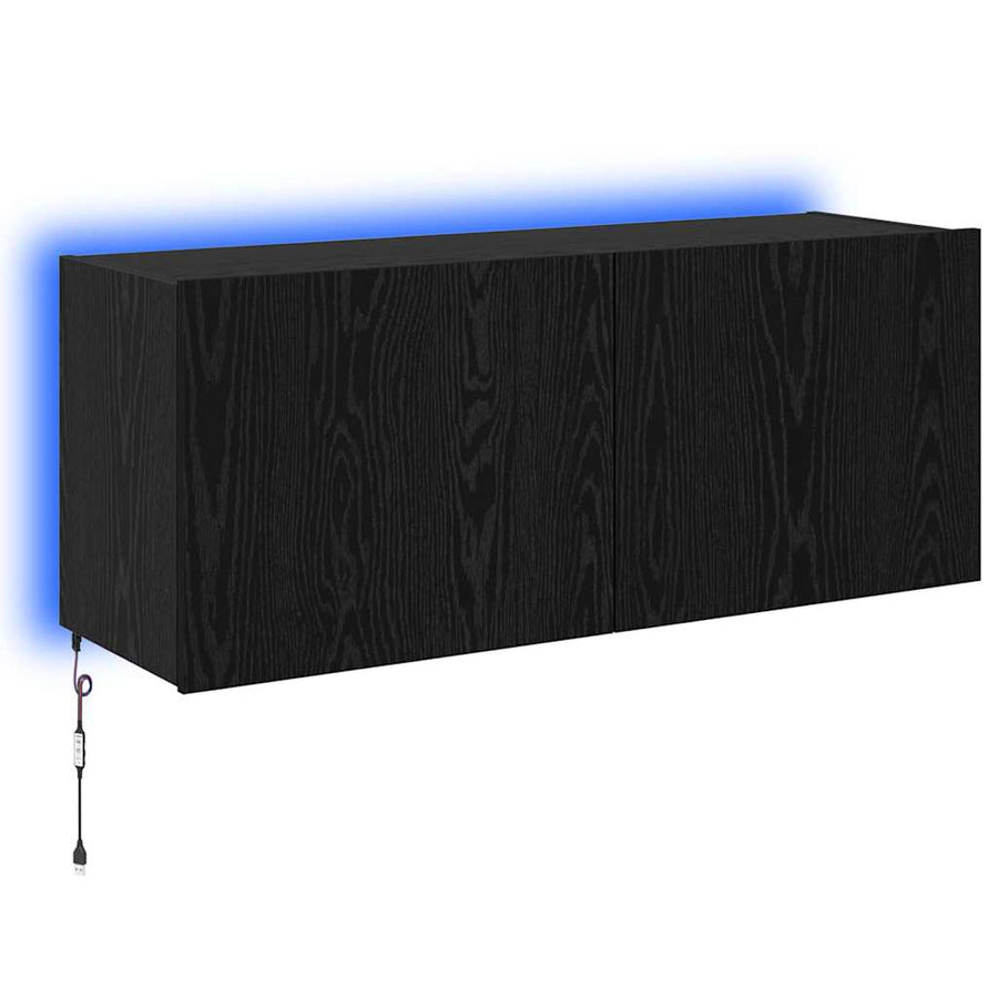 TV Wandkast Zwart Eiken 100 x 35 x 41 cm Bewerkt hout