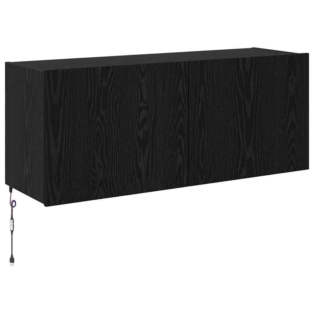 TV Wandkast Zwart Eiken 100 x 35 x 41 cm Bewerkt hout
