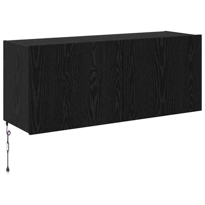 TV Wandkast Zwart Eiken 100 x 35 x 41 cm Bewerkt hout