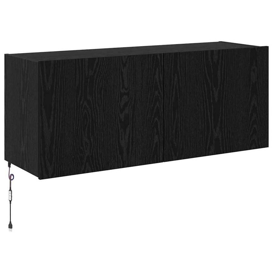 TV Wandkast Zwart Eiken 100 x 35 x 41 cm Bewerkt hout