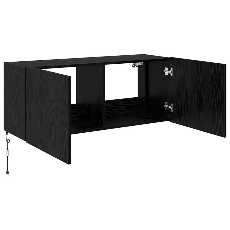 TV Wandkast Zwart Eiken 100 x 35 x 41 cm Bewerkt hout