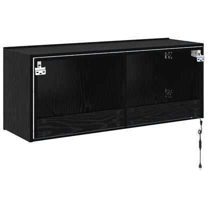 TV Wandkast Zwart Eiken 100 x 35 x 41 cm Bewerkt hout