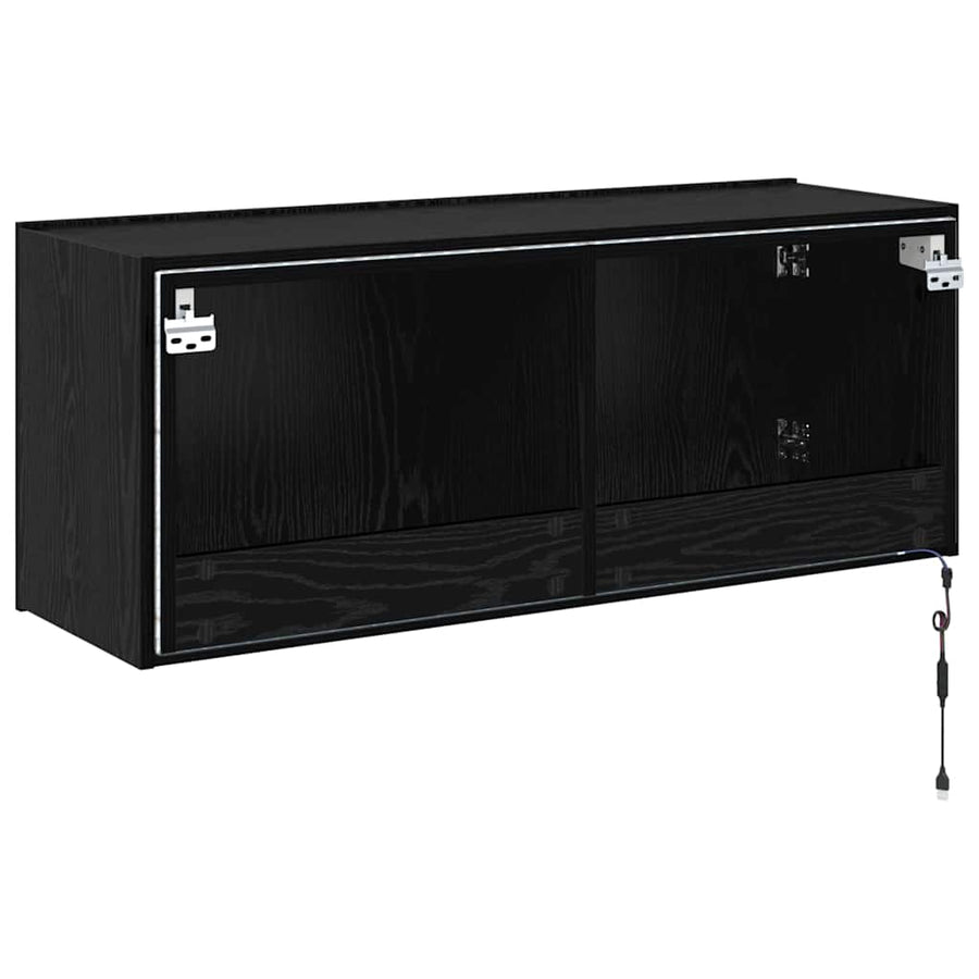 TV Wandkast Zwart Eiken 100 x 35 x 41 cm Bewerkt hout