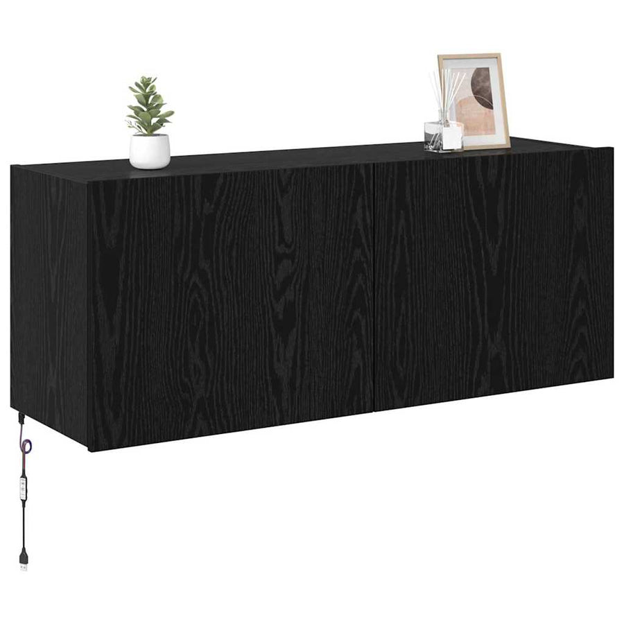 TV Wandkast Zwart Eiken 100 x 35 x 41 cm Bewerkt hout