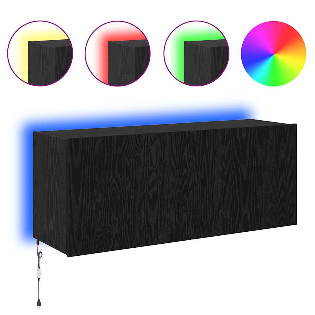 TV Wandkast Zwart Eiken 100 x 35 x 41 cm Bewerkt hout
