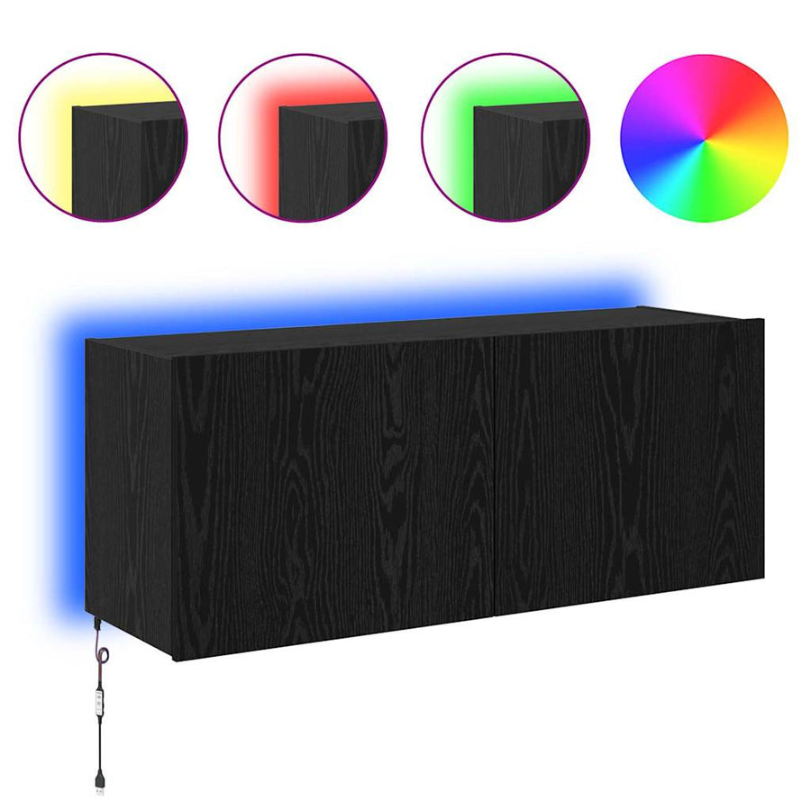 TV Wandkast Zwart Eiken 100 x 35 x 41 cm Bewerkt hout
