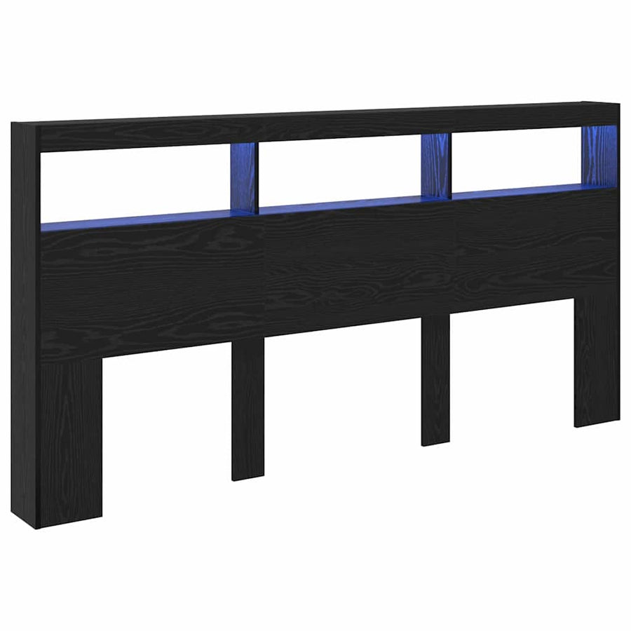 Hoofdbord met plank Zwart Eiken 200 x 17 x 102 cm Bewerkt hout