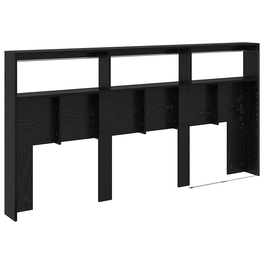Hoofdbord met plank Zwart Eiken 200 x 17 x 102 cm Bewerkt hout
