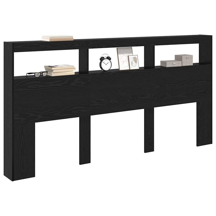 Hoofdbord met plank Zwart Eiken 200 x 17 x 102 cm Bewerkt hout