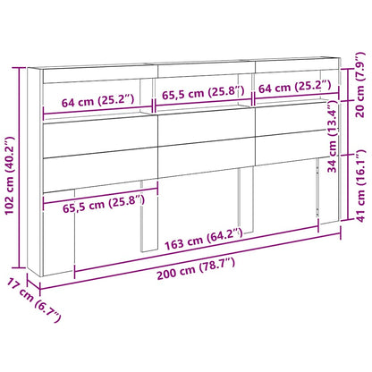 Hoofdbord met plank Zwart Eiken 200 x 17 x 102 cm Bewerkt hout