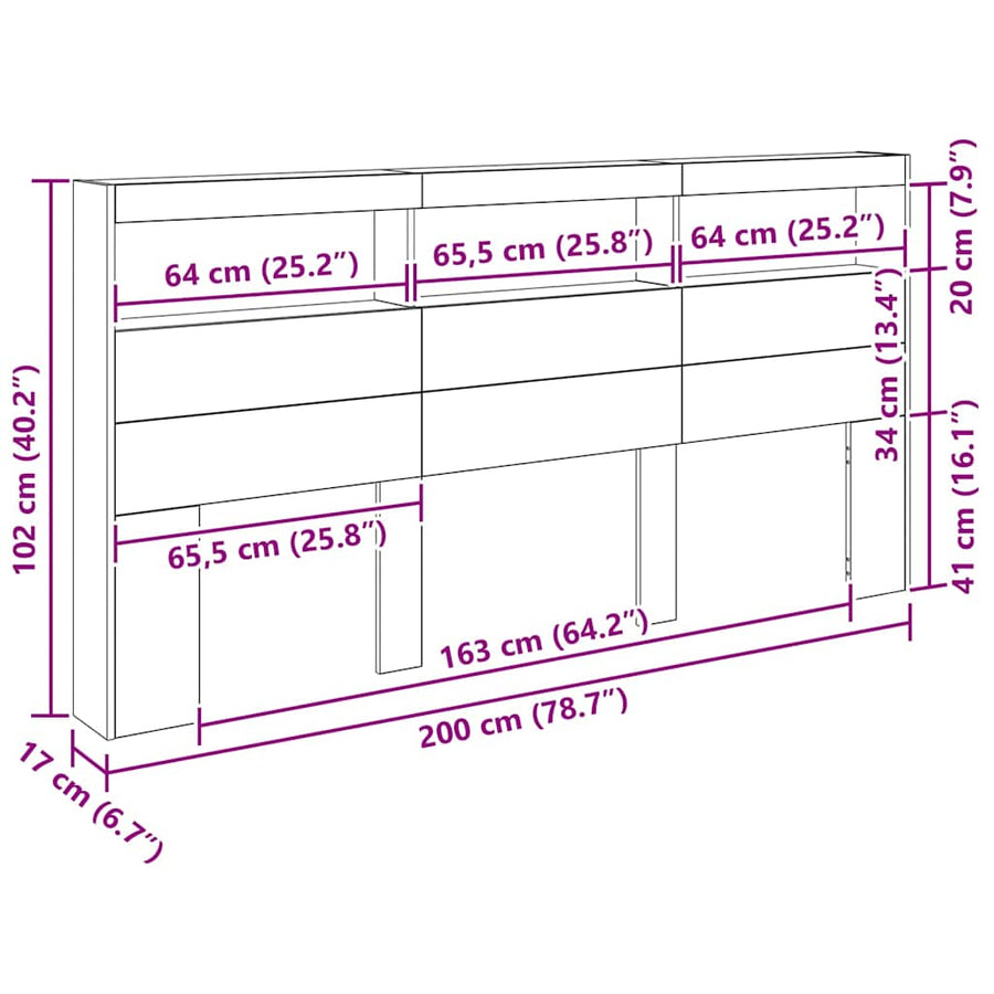 Hoofdbord met plank Zwart Eiken 200 x 17 x 102 cm Bewerkt hout