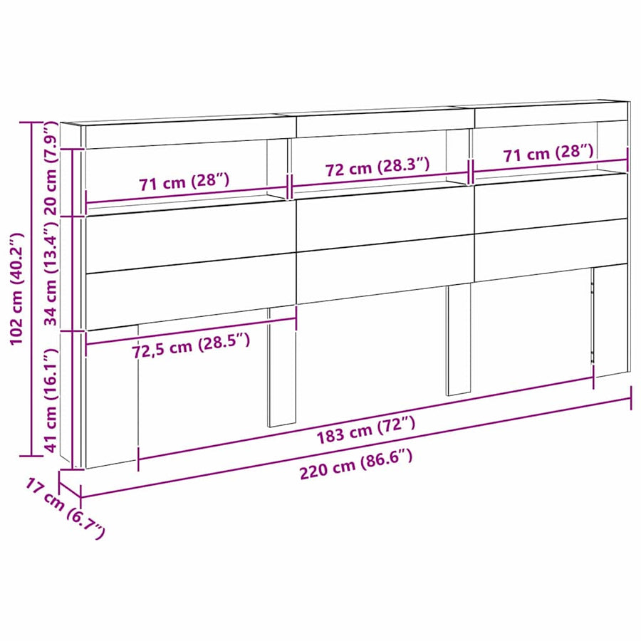 Hoofdbord met plank Oud Hout 220 x 17 x 102 cm Bewerkt hout